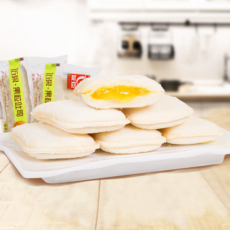 友臣菠萝果粒夹心吐司500克口袋面包早餐糕点心休闲零食品