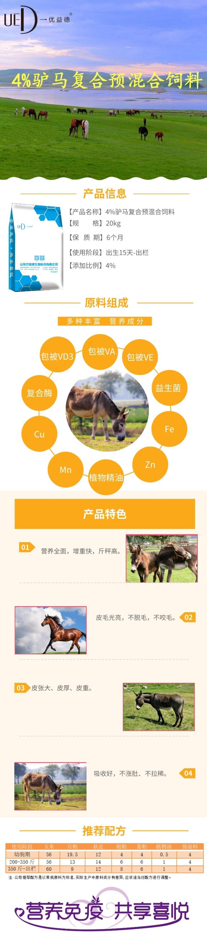4%驴马预混料皮毛光亮，提高日增重，可贴牌，可定制