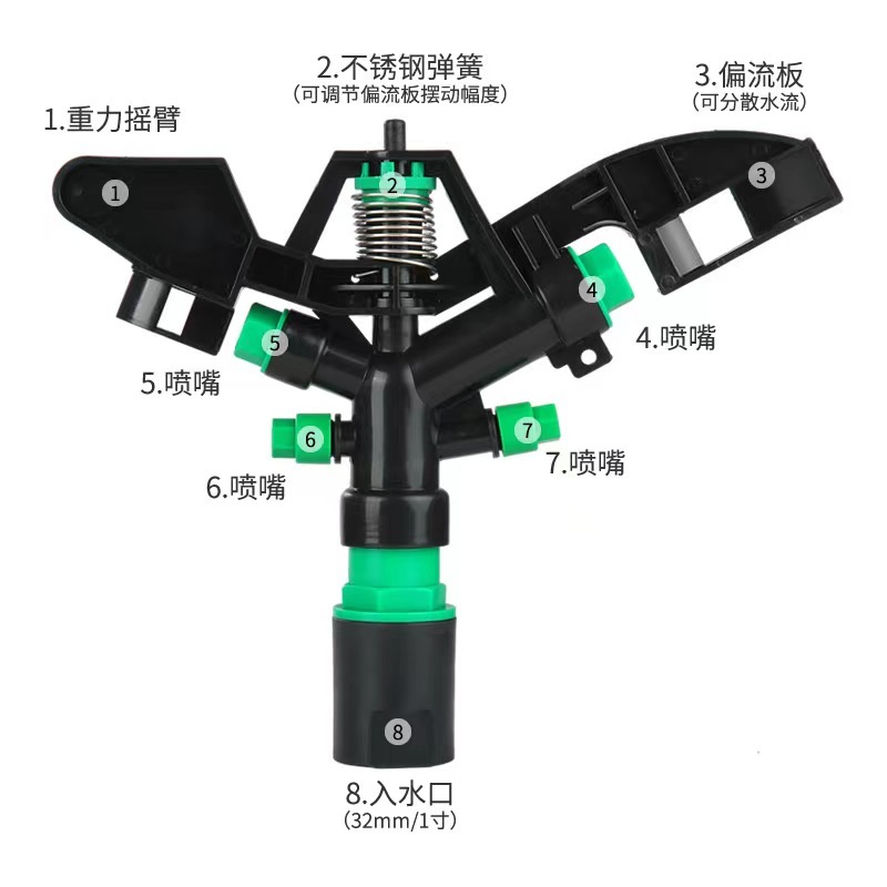 喷灌三脚架四喷嘴摇臂喷头金属支架环ABS底座