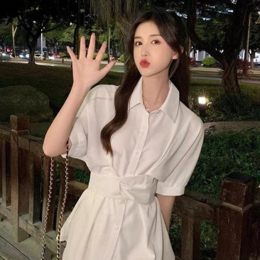法式粉色带披肩的收腰衬衫连衣裙女装夏季2022年新款裙子