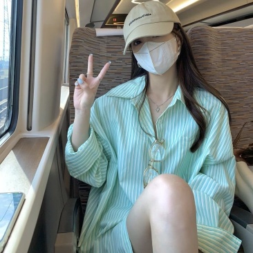 POLO领条纹衬衫女春夏新款设计感宽松中长款薄款BF