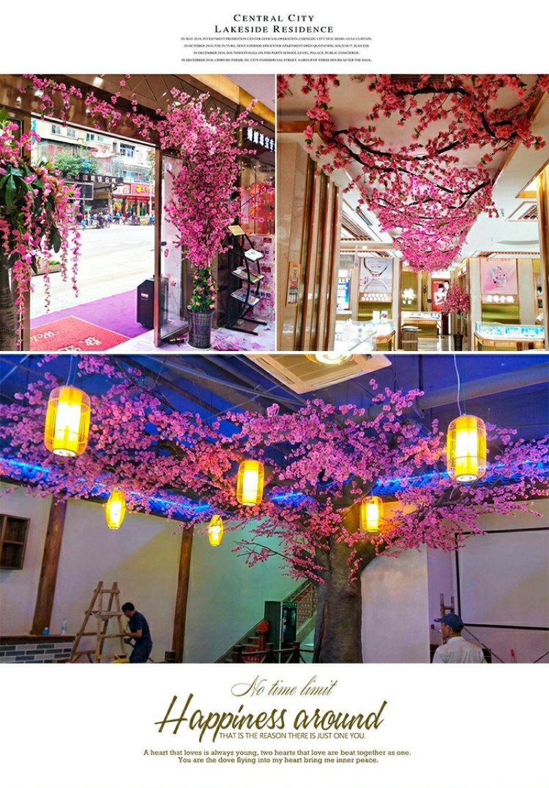 仿真桃花假梅花樱花枝客厅装饰绢花婚庆假花塑料工程专用批发