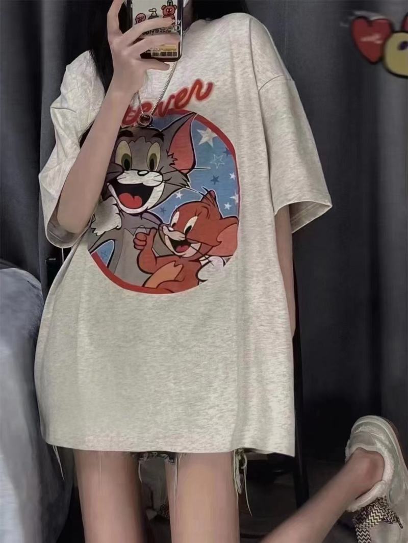 短袖T恤女2022夏新款韩版宽松中长款重工设计慵懒风，