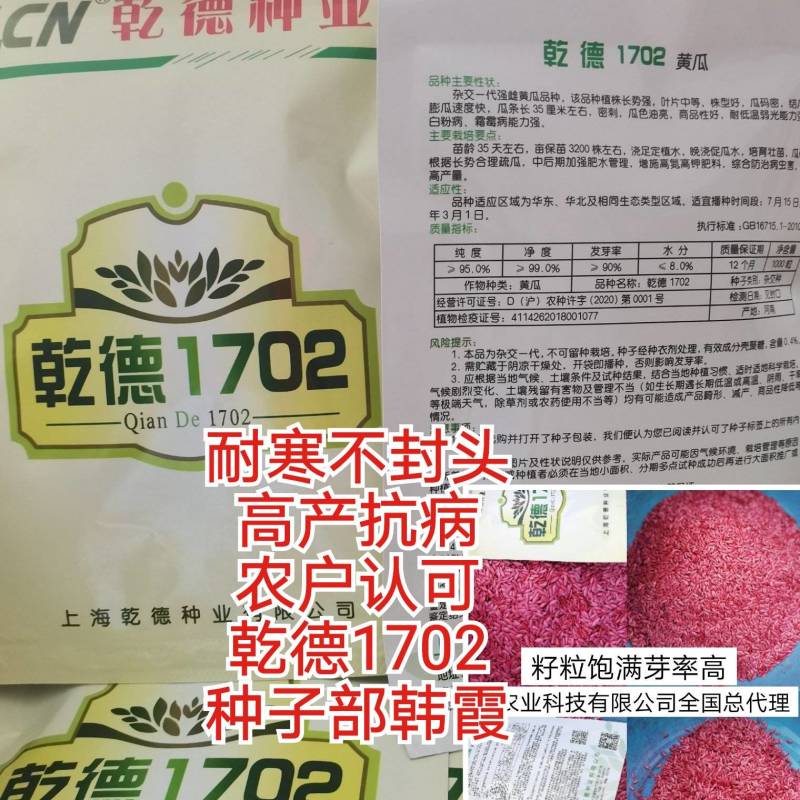 【热卖包邮】黄瓜种子乾德1702强雌油亮耐寒绿瓤高产抗病