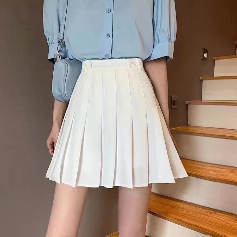 大码白色百褶裙女春夏中长胖MM高腰学院风a字遮胯显瘦半身