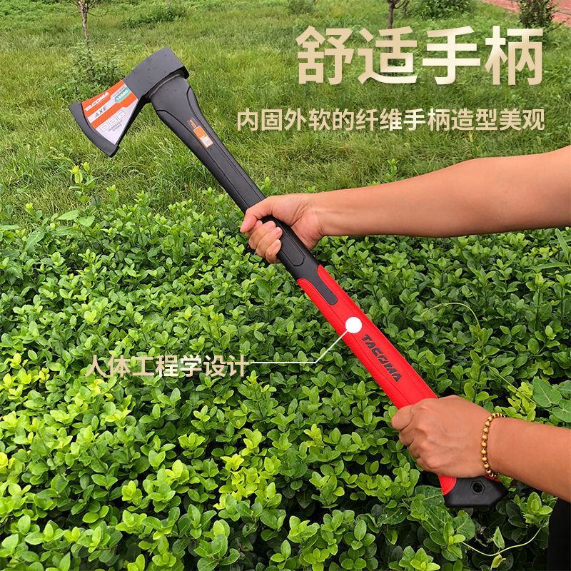 户外多功能高碳钢开山斧大号破拆消防斧野营伐木劈柴砍树镇宅