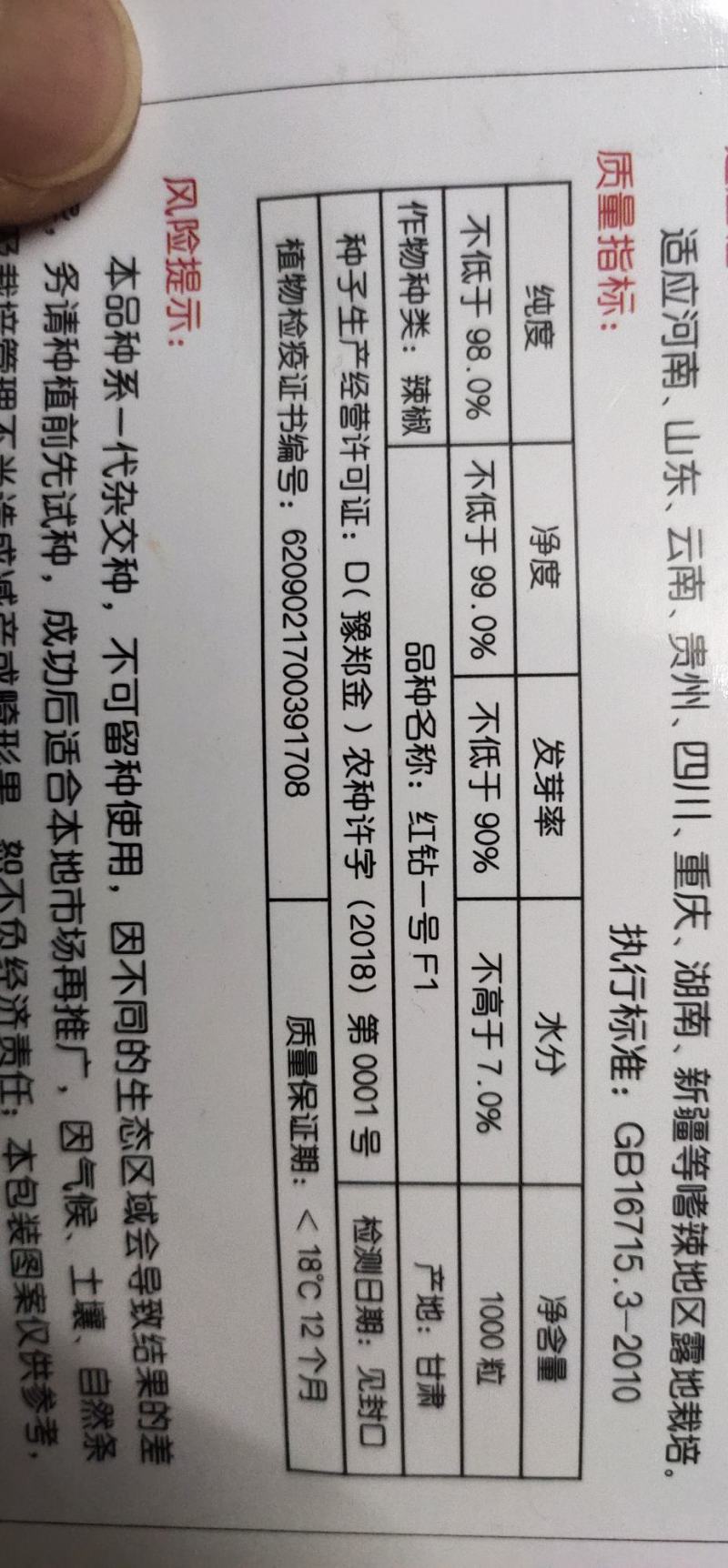 辣椒种子红钻一号，品质高/味特辣，抗病性强