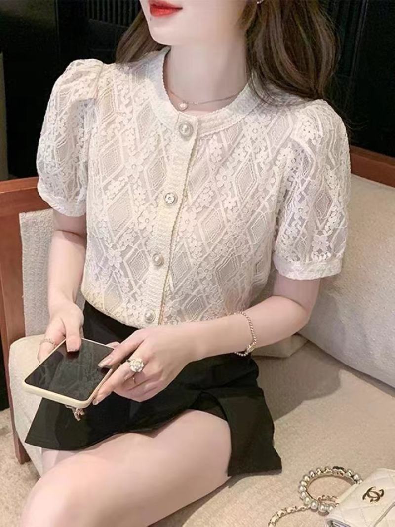 2022年夏季新款雪纺衫女宽松短袖衬衫设计感小众雪纺衬衣