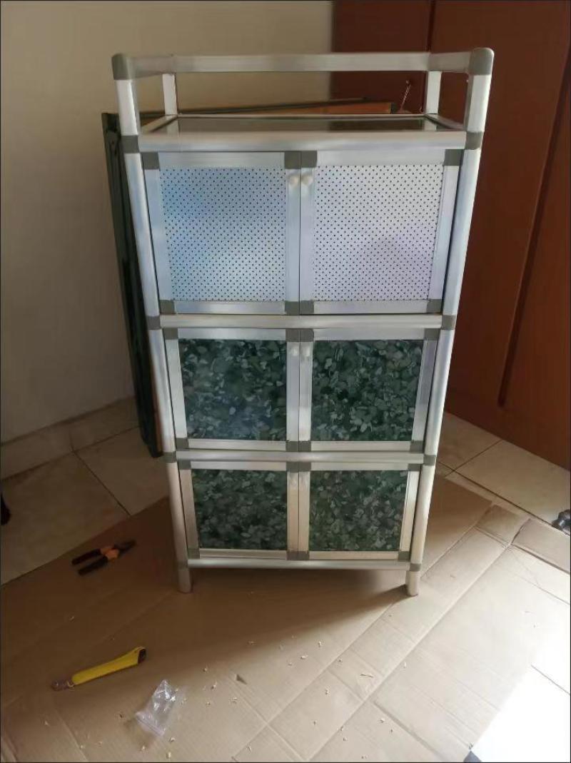 简易餐边柜不生锈三层组装铝合金橱柜厨房放碗柜客厅收纳柜置
