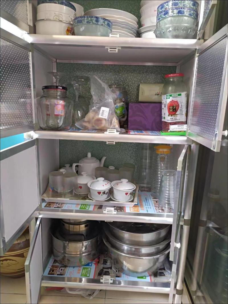 简易餐边柜不生锈三层组装铝合金橱柜厨房放碗柜客厅收纳柜置
