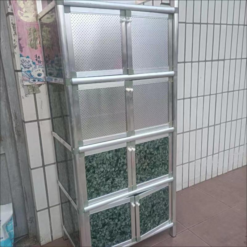 简易餐边柜不生锈三层组装铝合金橱柜厨房放碗柜客厅收纳柜置
