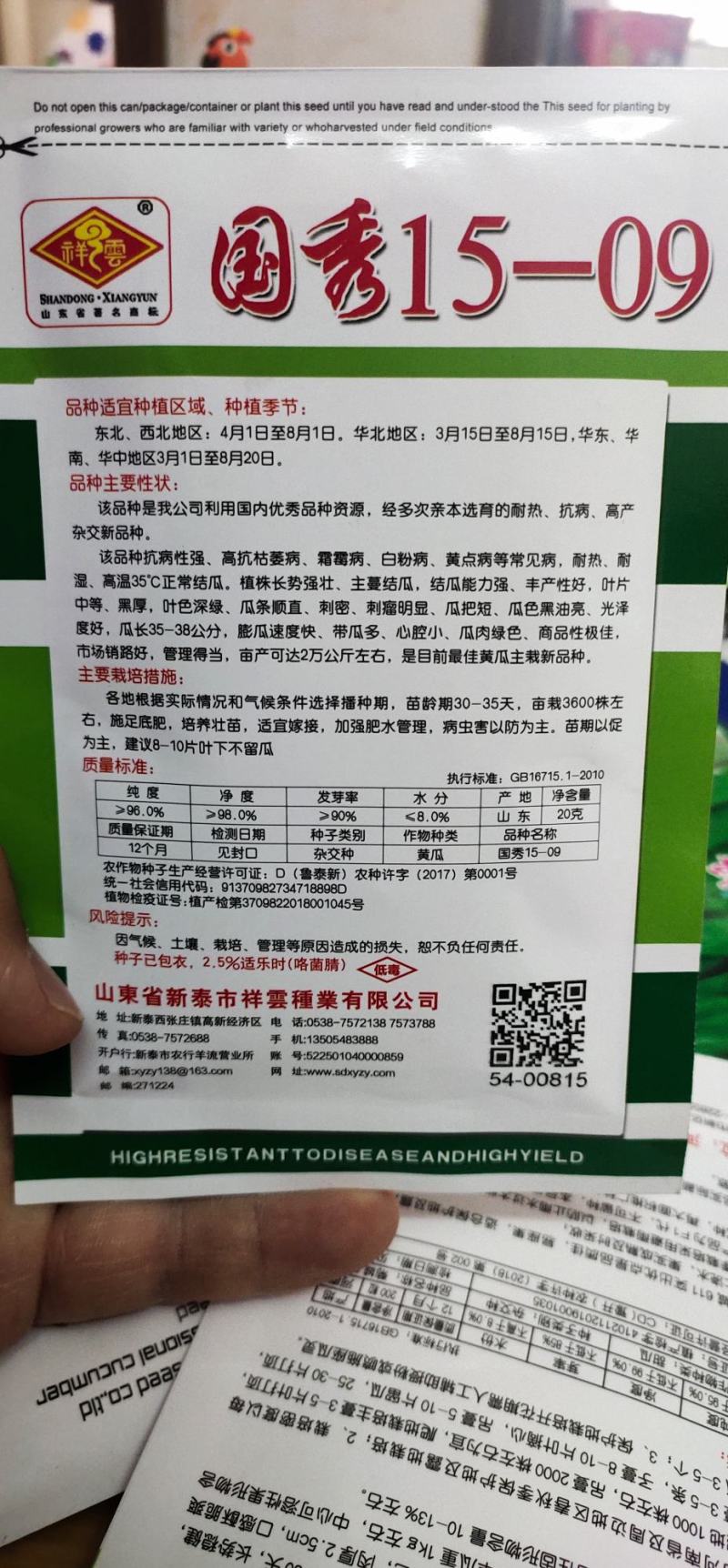 黄瓜种子国秀15-09油亮型膨瓜速度快、带瓜多、
