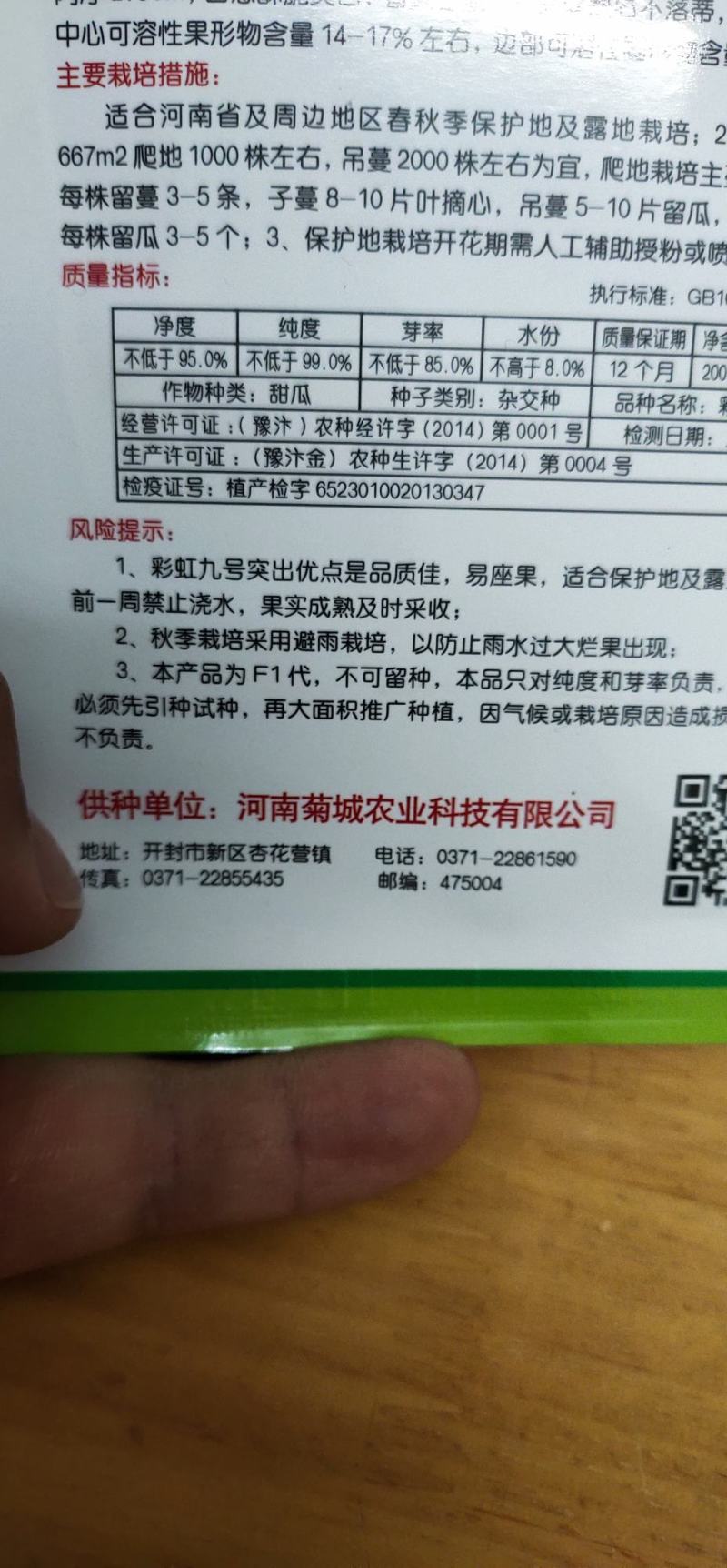 甜瓜种子彩虹九号易坐果，果实棒状果肉红色间绿色