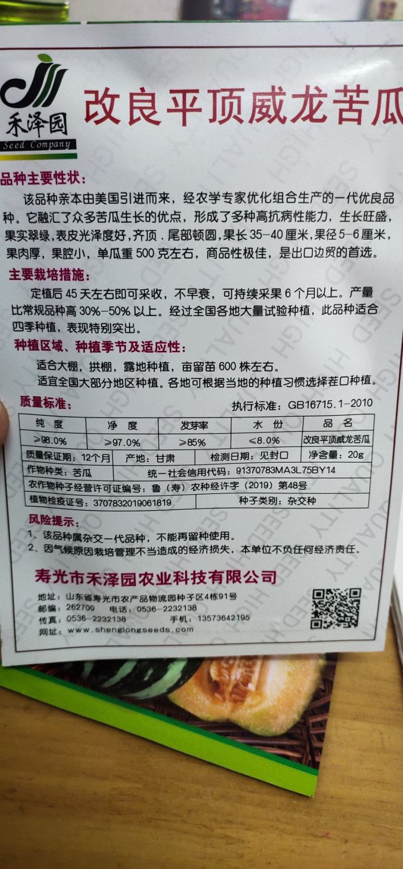 苦瓜种子改良平顶威龙苦瓜果肉厚，果腔小，