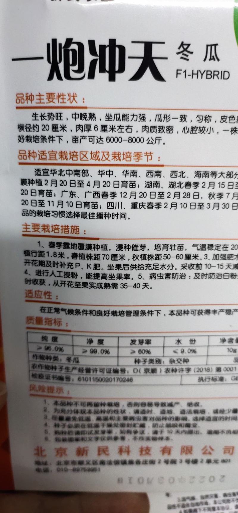 冬瓜种子一炮冲天生长势旺，中晚熟，坐瓜多，