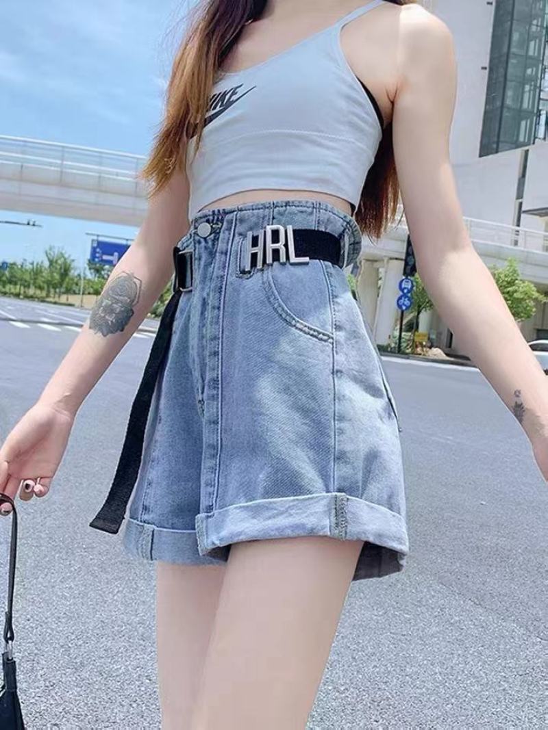 牛仔新款2022女夏短裤高腰休闲显瘦百搭韩版A字阔腿热裤