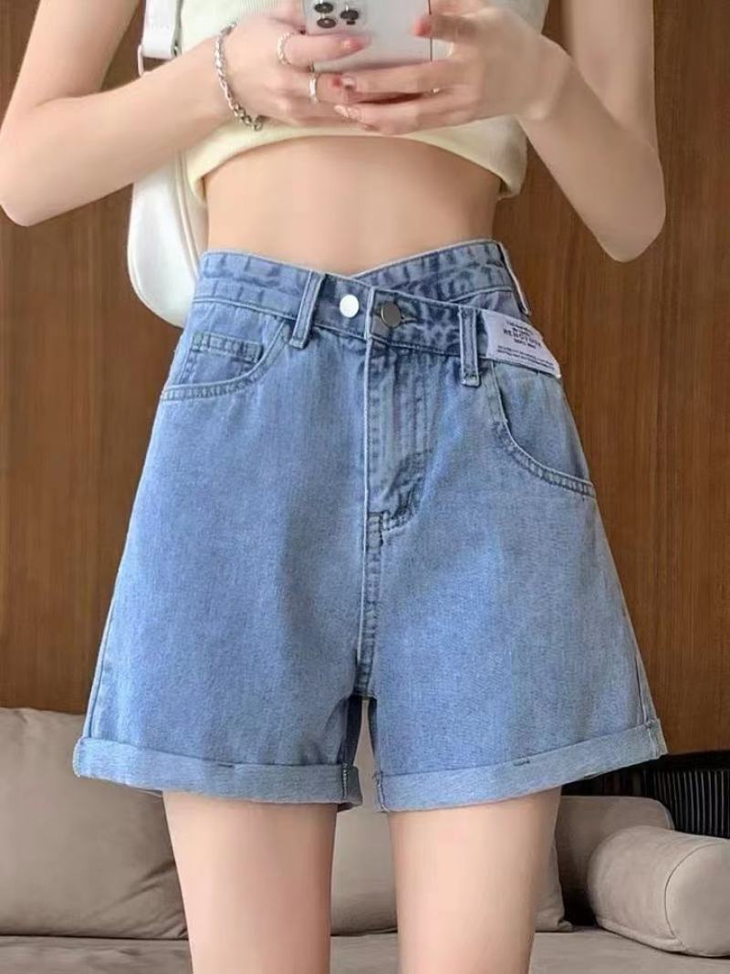牛仔新款2022女夏短裤高腰休闲显瘦百搭韩版A字阔腿热裤