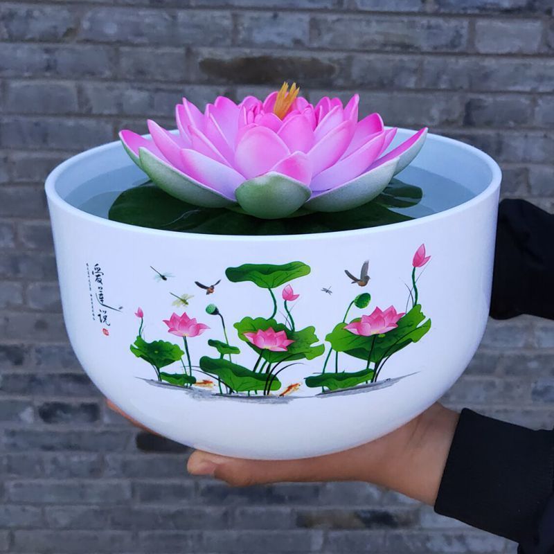 大号仿陶瓷树脂加厚无孔睡莲荷花盆加厚水培碗莲中国风塑料