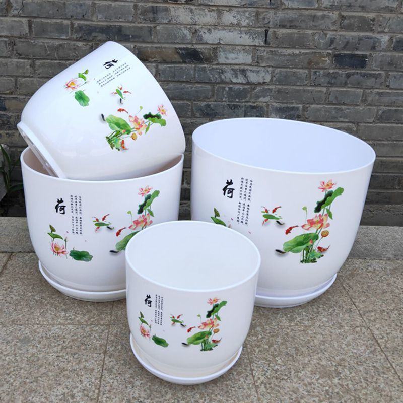 大号仿陶瓷树脂加厚无孔睡莲荷花盆加厚水培碗莲中国风塑料