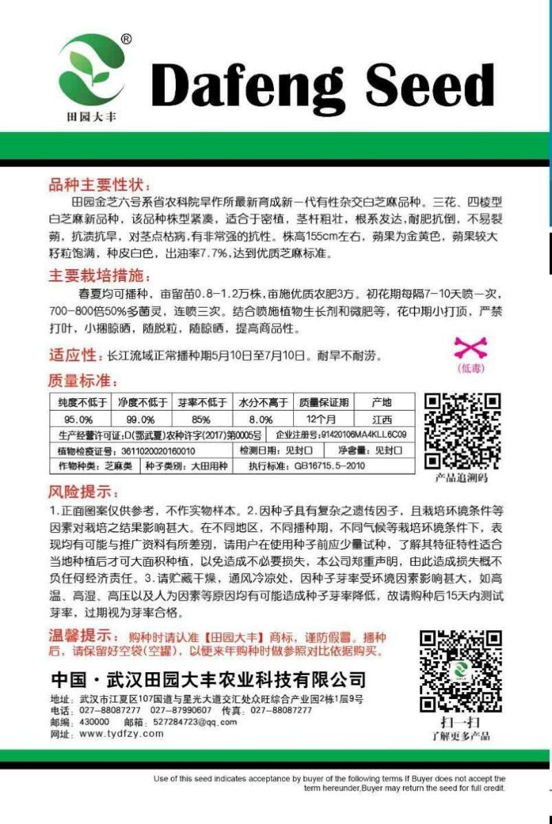 田园金芝六号芝麻种子