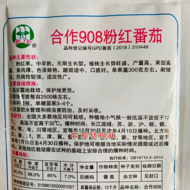 正品上海合作908粉红番茄种子高圆粉果西红柿种子酸甜
