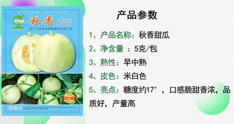 【秋香香瓜】优质杂交品种，口感脆甜，香味浓郁，产量优