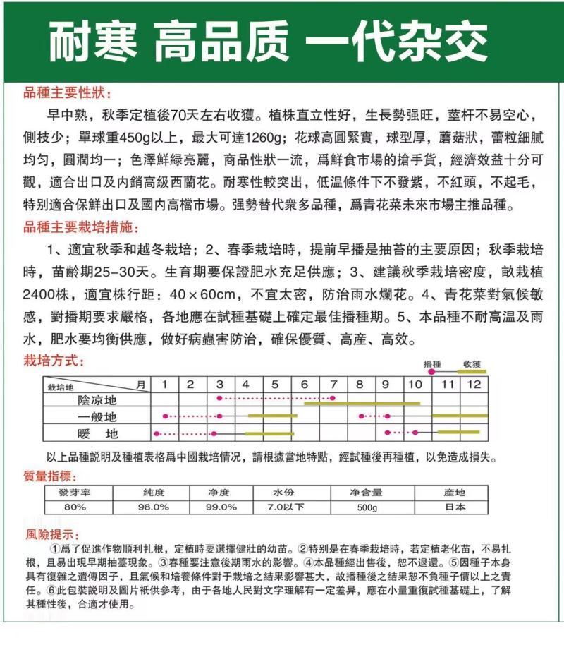 日本寒秀西兰花种子进囗品种小米粒菜型着观商品性强采收期长