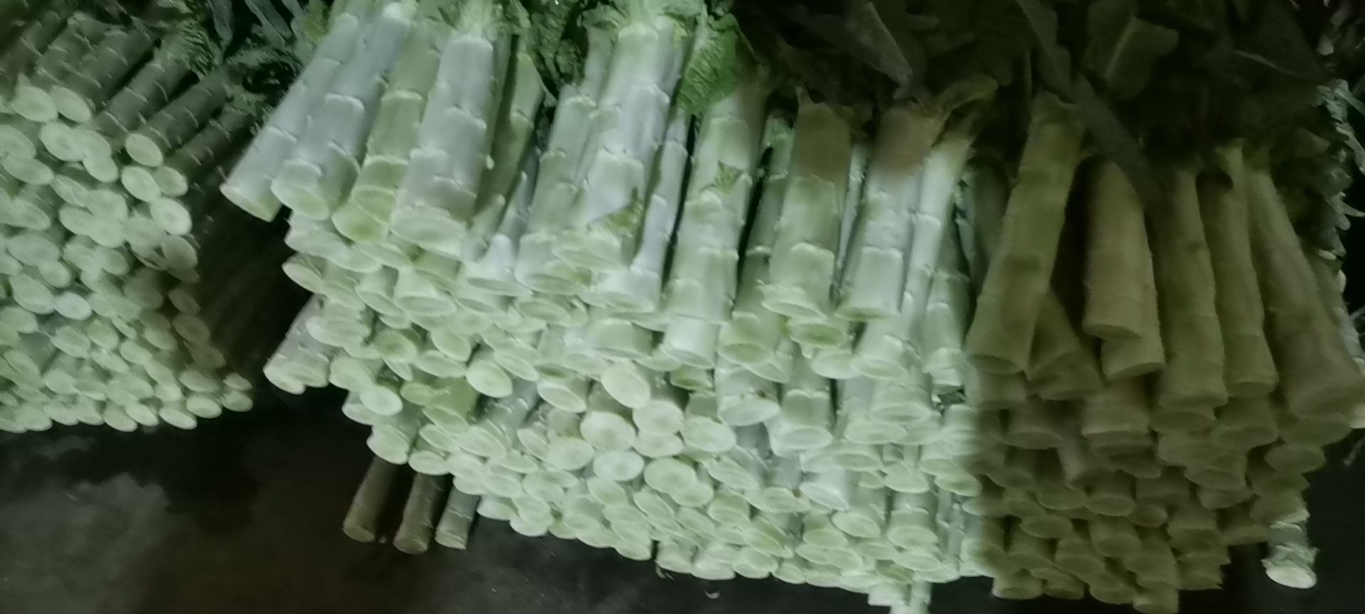市场中摆放整齐的青皮莴笋