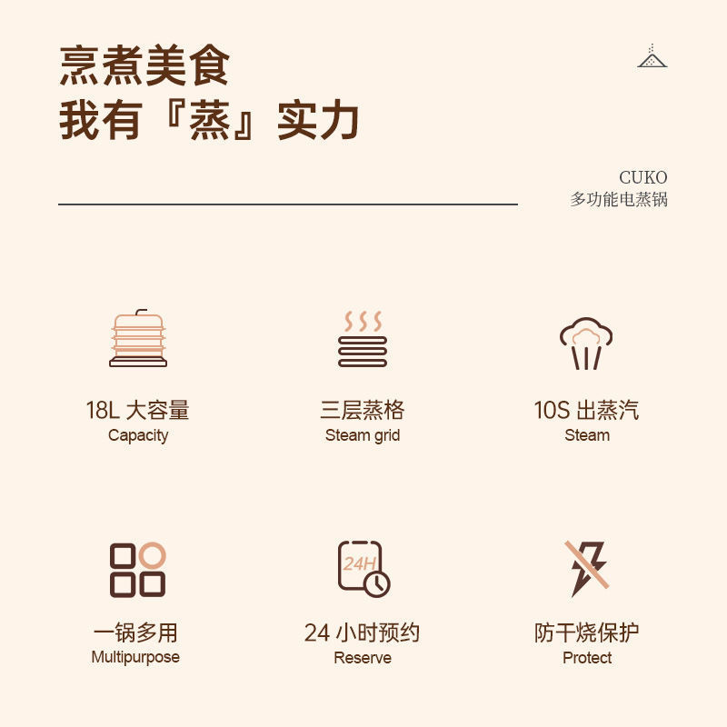 cuko电蒸锅家用多功能三层大容量蒸汽锅智能早餐机透明3