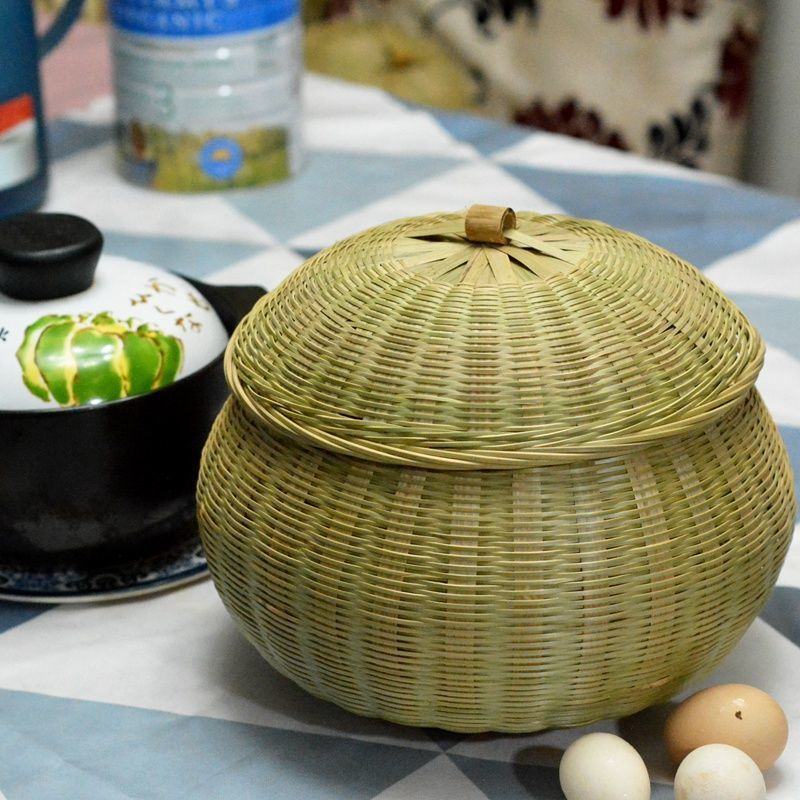 竹编茶叶罐手工编织竹篮有盖子小竹篓茶罐带盖装鸡蛋竹篮子