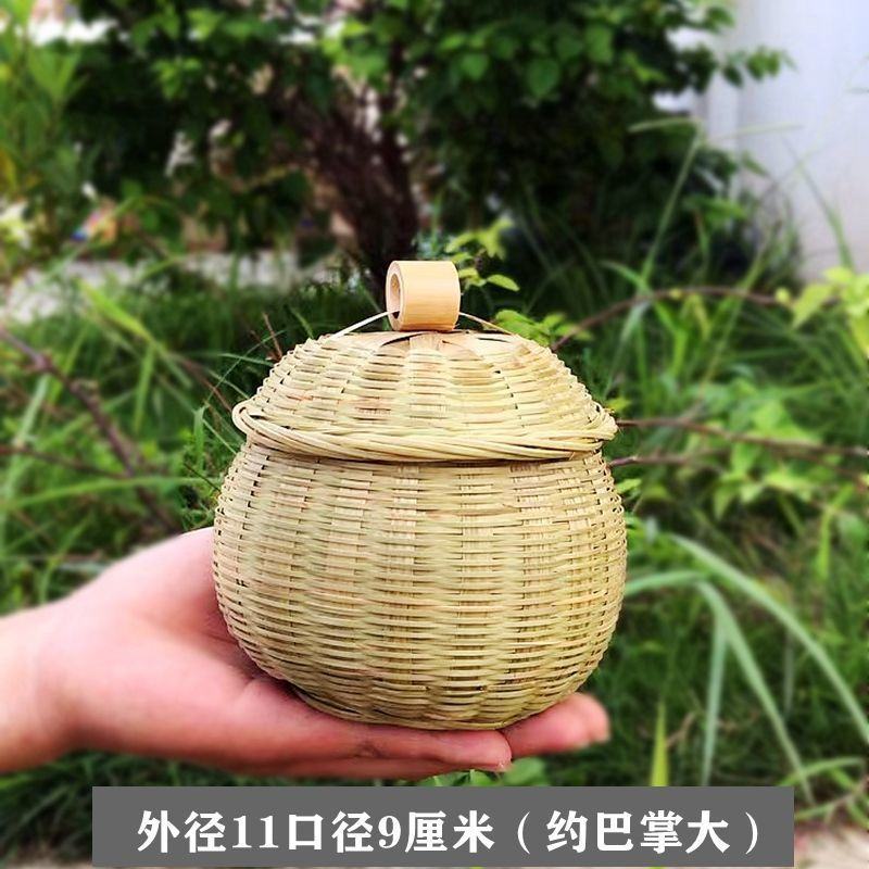 竹编茶叶罐手工编织竹篮有盖子小竹篓茶罐带盖装鸡蛋竹篮子