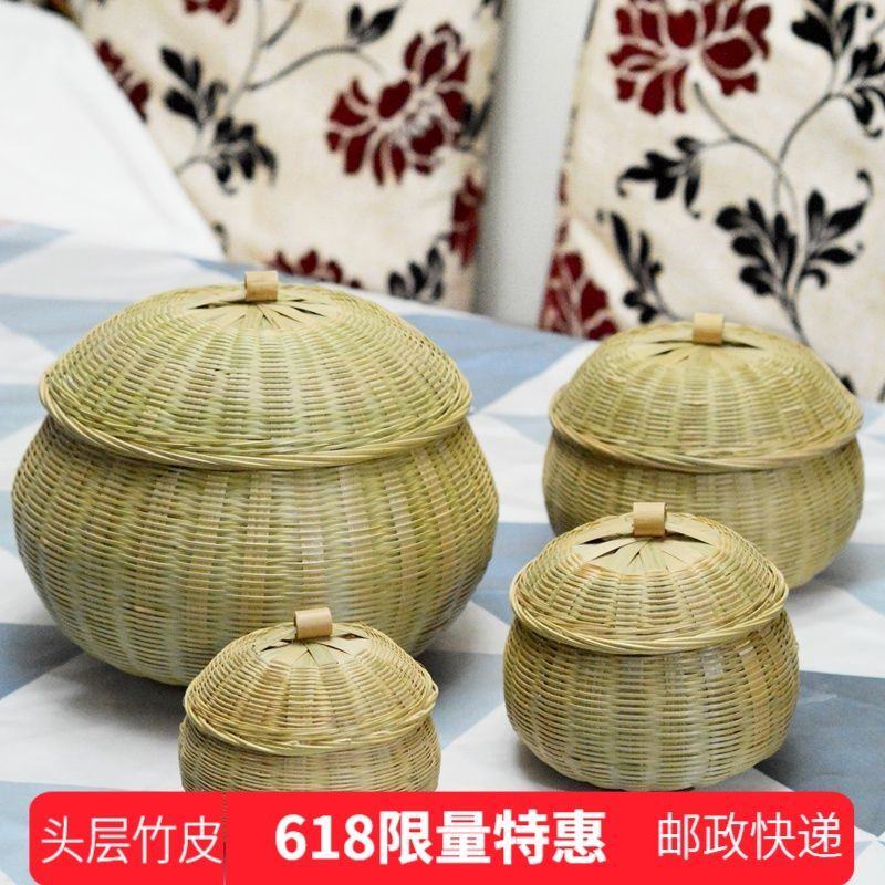 竹编茶叶罐手工编织竹篮有盖子小竹篓茶罐带盖装鸡蛋竹篮子