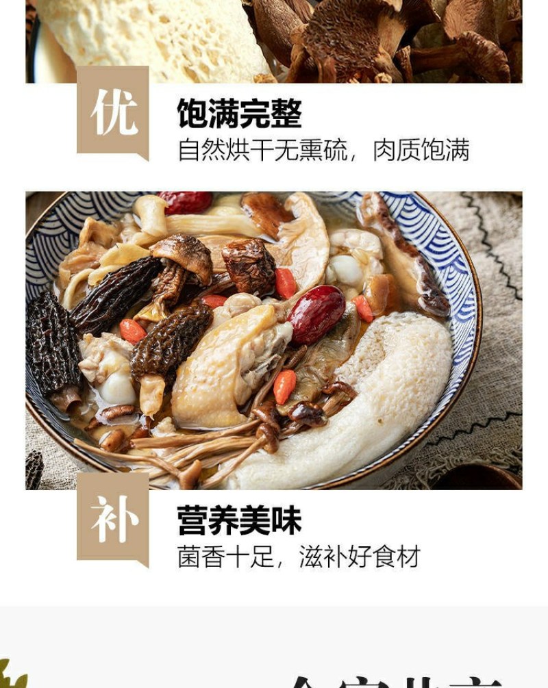 云南特产、七彩菌包汤羊肚菌、虫草花、鸡油菌、竹荪菌包邮