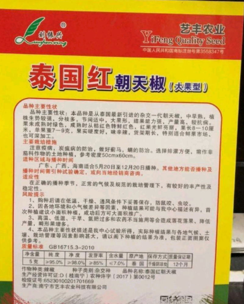 泰国红单生朝天椒高辣大果抗病硬度好商品性强产量高