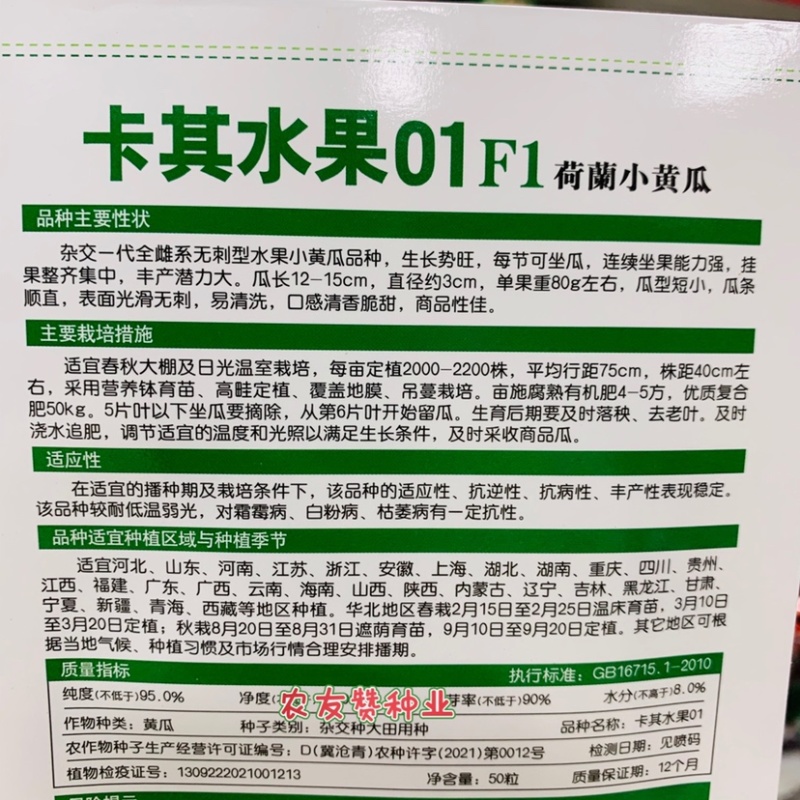 荷兰迷你水果黄瓜种子无刺全雌黄瓜种籽脆甜鲜嫩小黄瓜种子