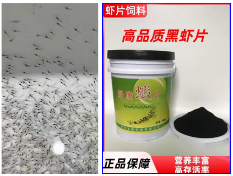 （热销）黑虾片高蛋白虾苗幼虾开口饵料南美白对虾养殖饲料虾