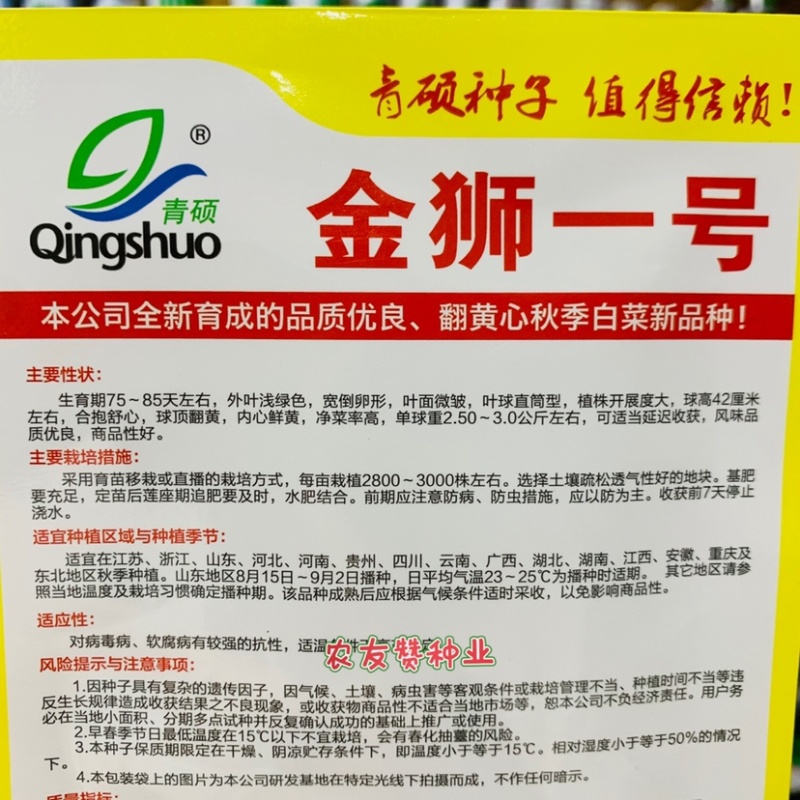 青硕金狮一号大白菜种子翻黄心秋季白菜新品种黄心白菜种子