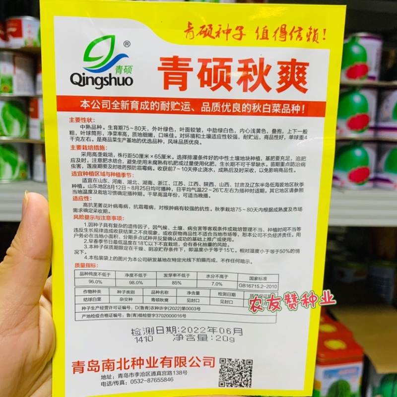 青硕秋爽耐贮运品质优良大白菜种子耐寒口感好浅黄心白菜种