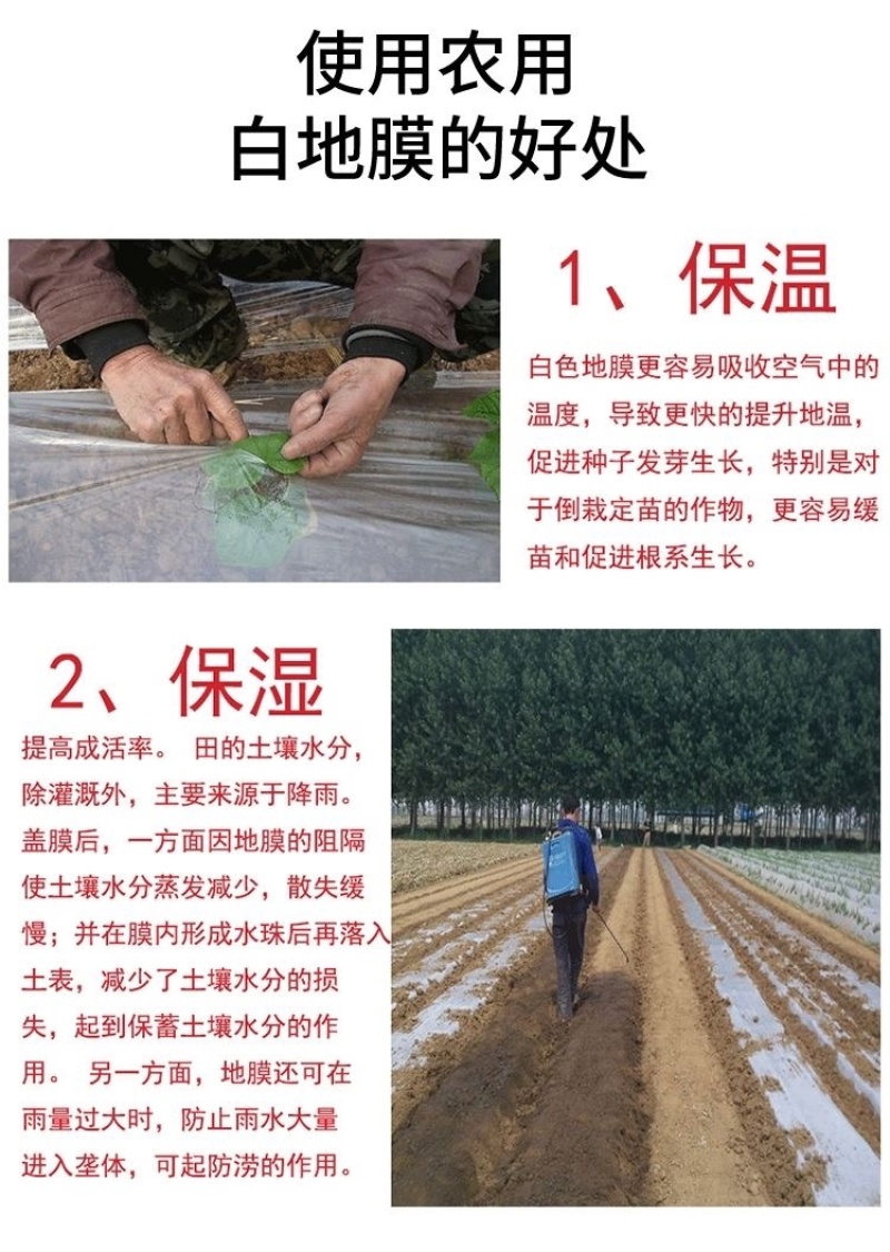 加厚透明塑料地膜大棚膜无滴膜白农用家用蔬菜