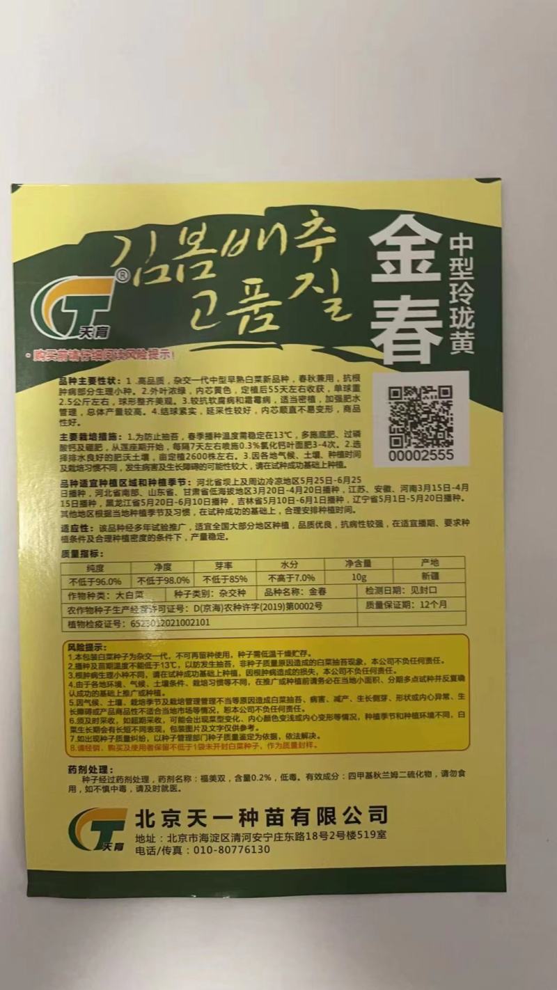 春黄心大白菜种子春秋两用抗病菜重5斤商品性强2600棵