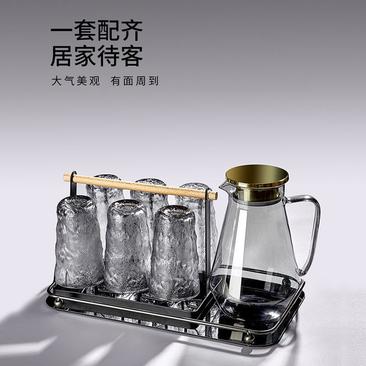 日式石纹玻璃杯子家庭套装家用轻奢客厅茶杯带杯架高颜值水杯