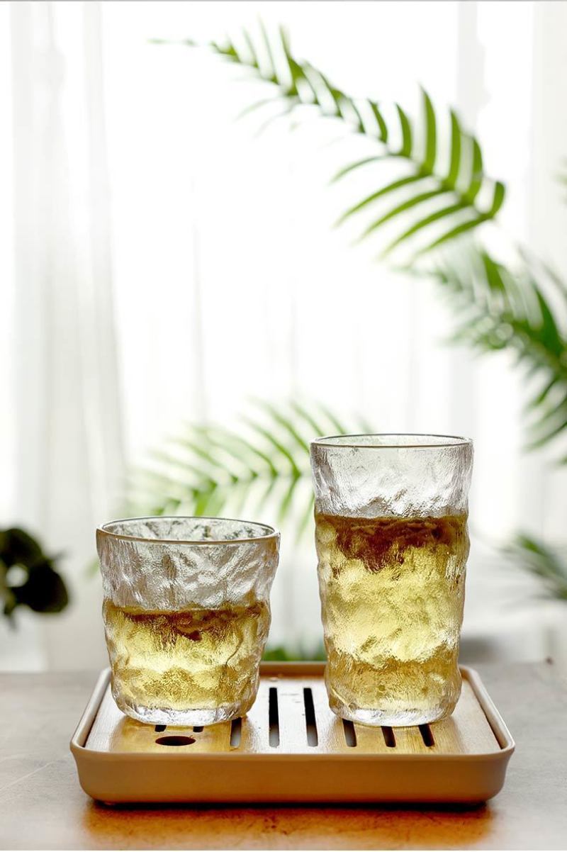日式石纹玻璃杯子家庭套装家用轻奢客厅茶杯带杯架高颜值水杯