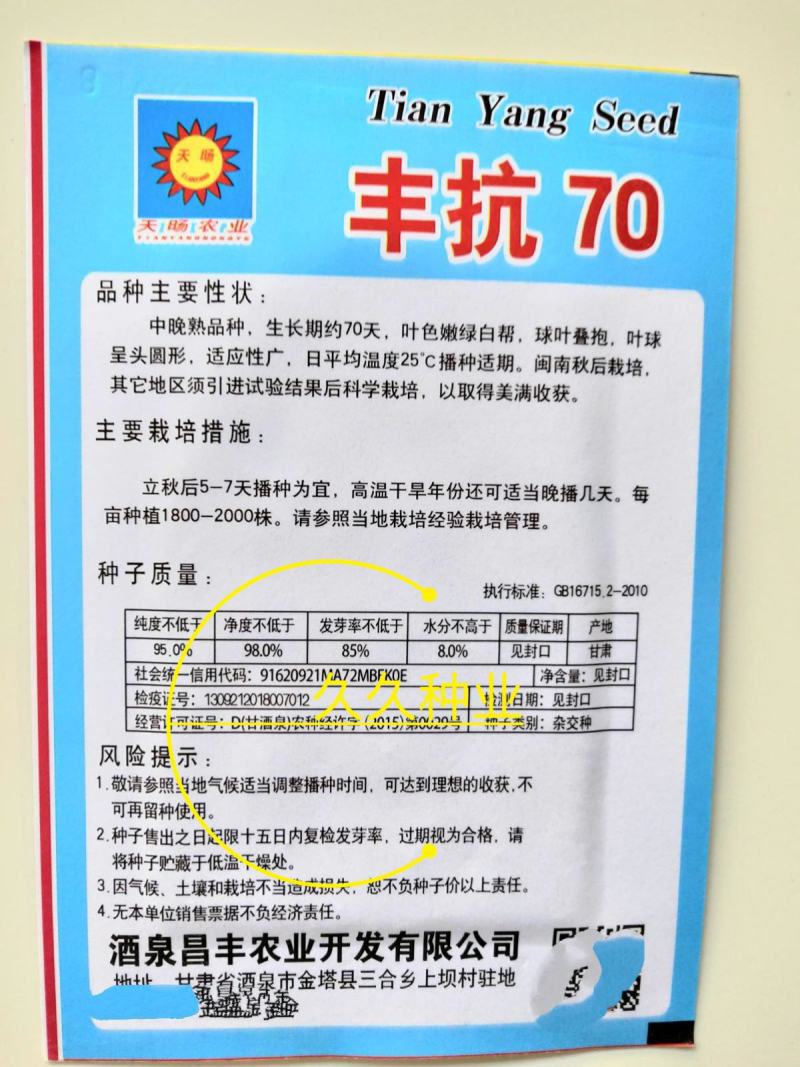 白菜种子丰抗70大白菜秋季冬黄心白菜种籽正宗口感好耐寒蔬