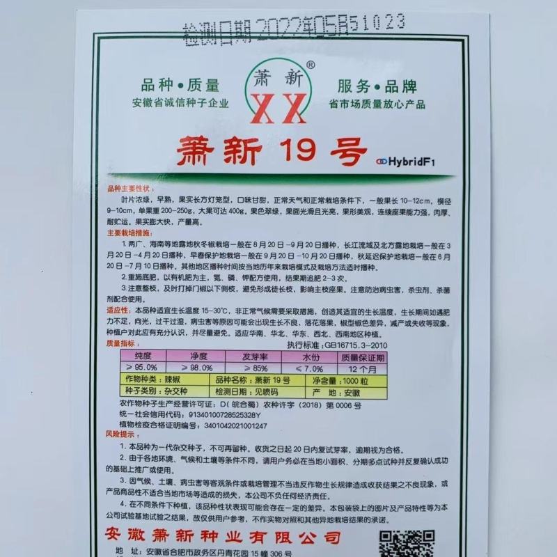 辣椒种子萧新19号辣椒种果长方灯笼型翠绿色囗味甘甜肉厚辣