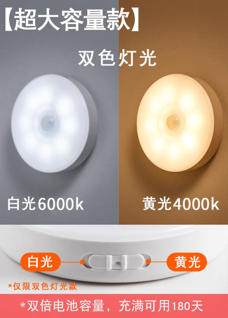 人体感应灯楼道声光控家用无线智能起夜床头灯小夜灯卧室睡眠