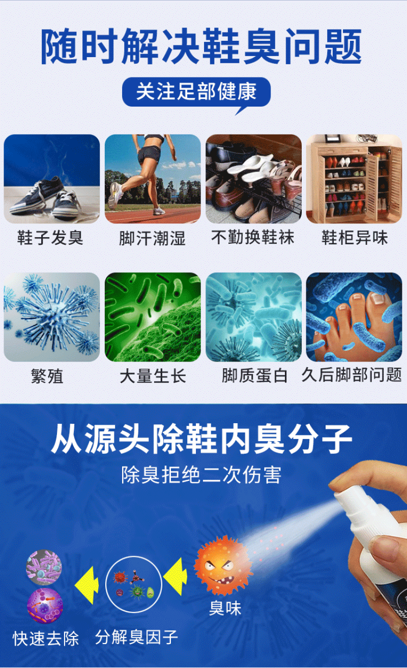 鞋子除臭喷雾剂鞋袜鞋柜防臭除味篮球鞋清新剂脚气脚汗去脚臭