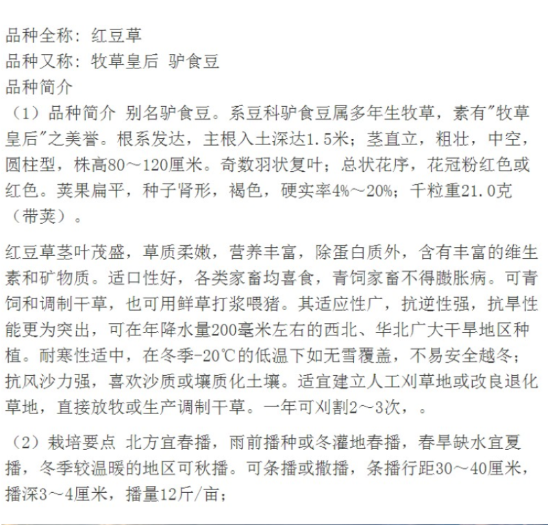 绿肥牧草红豆草驴食草蜜源固氮改善土壤防沙适应型强饲用畜禽