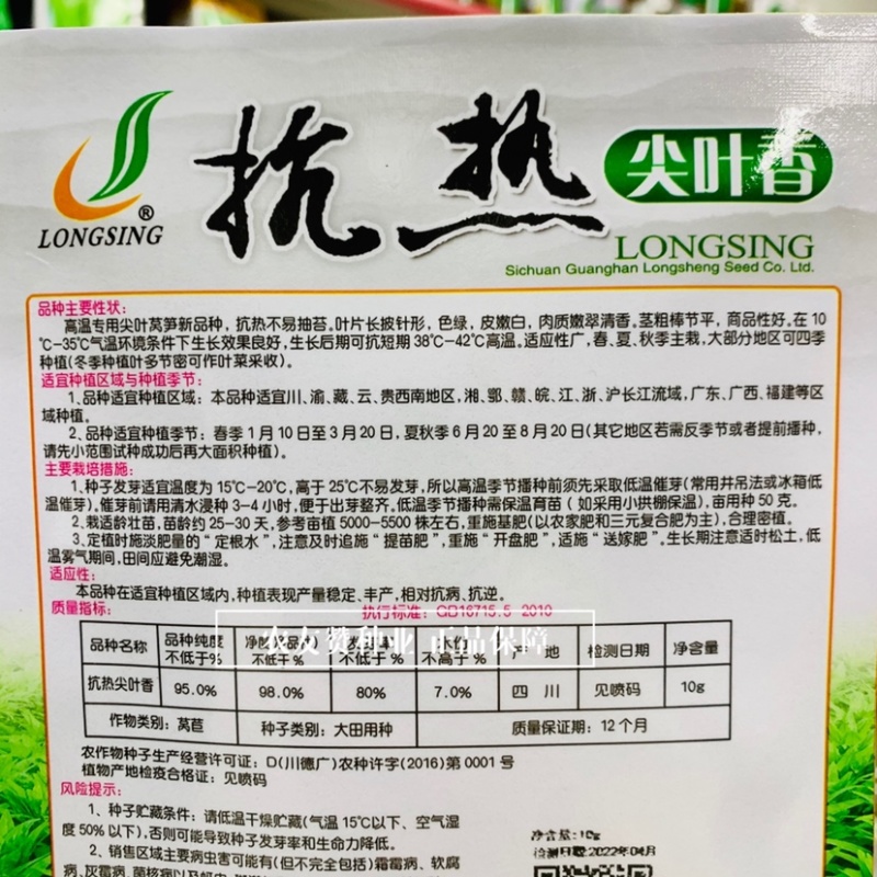 龙盛抗热尖叶香莴笋种子高温专用尖叶莴笋品种嫩脆清香