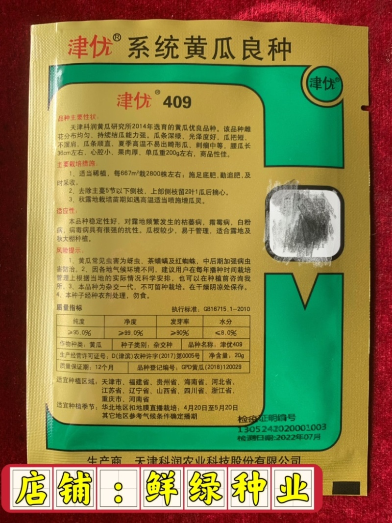 津优409：露地黄瓜、瓜条亮绿、把短条直、抗病性强