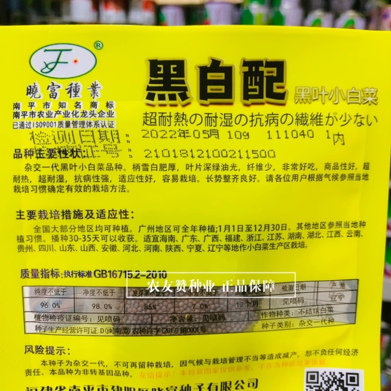 晓富黑白配小白菜种子杂交一代黑叶小白菜种籽特耐热耐湿